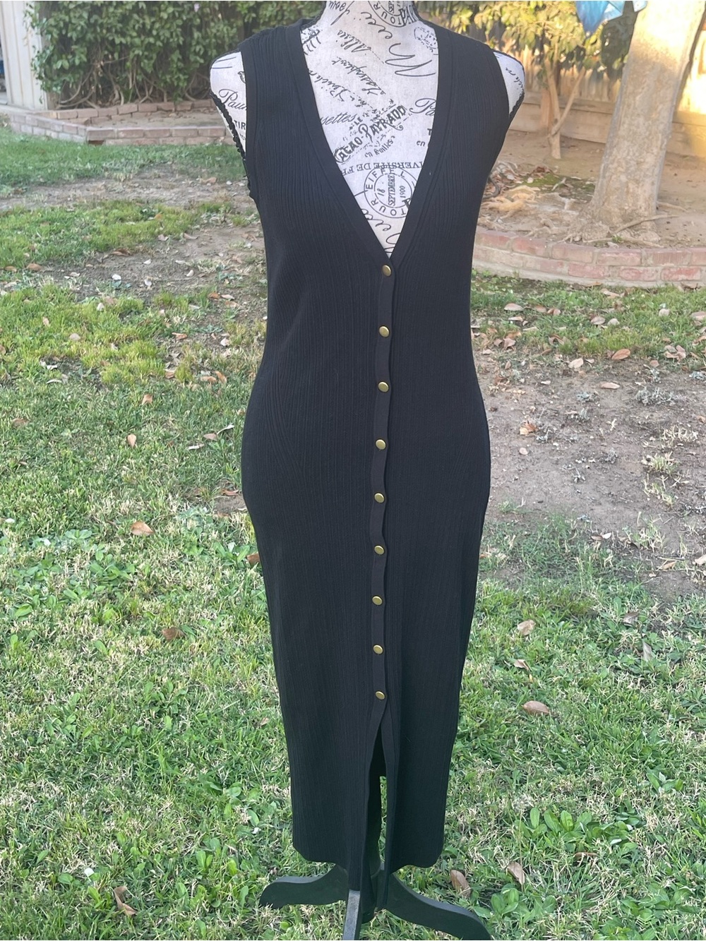 Ramy Brook Simon Sleeveless Ribbed Button Front Midi Dress Black Size S Small